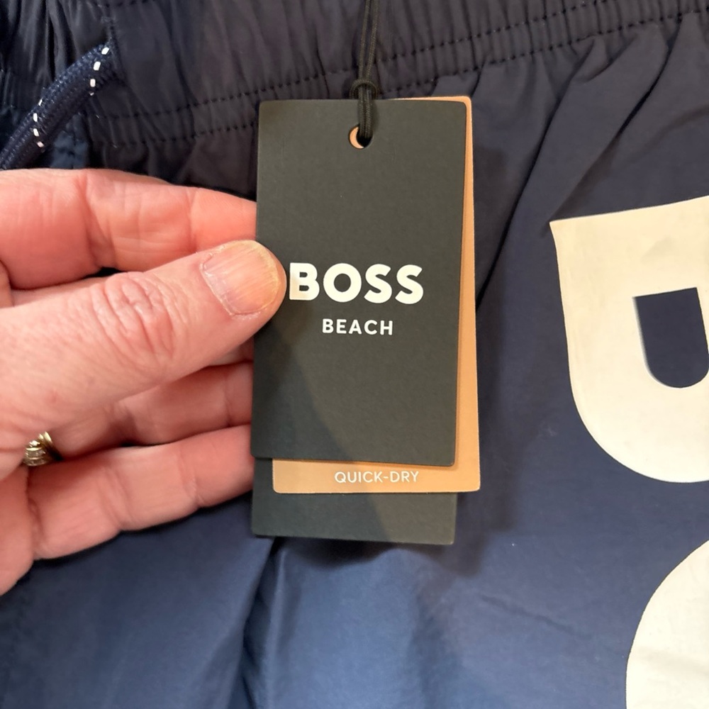 NEW BOSS Beachwear by Hugo Boss Logo Swim Trunks Board Shorts XX Large Blue 5" - Picture 2 of 5